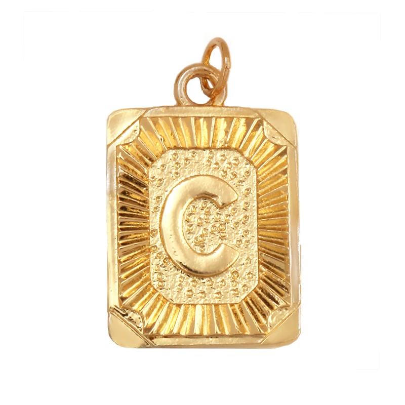 Hip Hop Style Rectangle 18K Gold Plated Initial Name A-Z Letter Charm Pendant Necklace,Trendy Jewelry Findings for Women Men L82