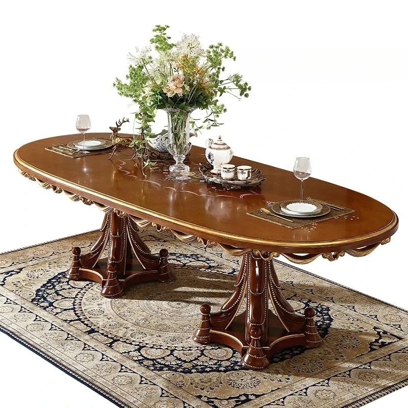 

Обеденный стол из цельного дерева в стиле ретро, роскошный резной большой обеденный стол с ручной росписью, овальный обеденный стол высокого класса для виллы