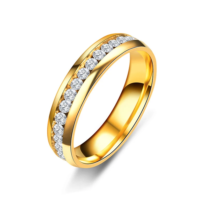 Cute Vintage Stainless Steel Ring Anel Inlay Reinestone Bridal Engagement Wedding Ring for Women Christmas Gift Fashion Jewelry