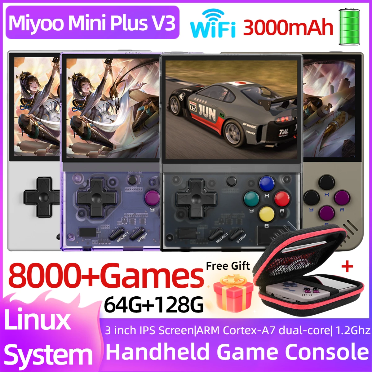 

MIYOO Mini Plus Portable Retro Handheld Game Console V2 Mini+ IPS Screen Classic Video Game Console Linux System Children's Gift