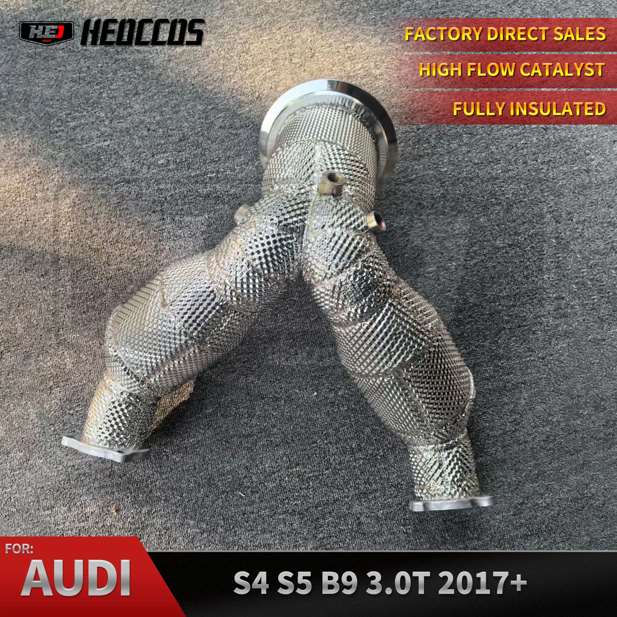 HEO Direct Install Insulated Downpipe Hardware For Audi S4 S5 B9 3.0T 2019~2023 SS304 Complete Exhaust Service Unit