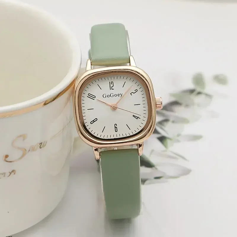 Casual Wrist Watches Retro Square Quartz Digital Mini Dial Leather Strap Fashionable Clock Waterproof Wristwatch for Women