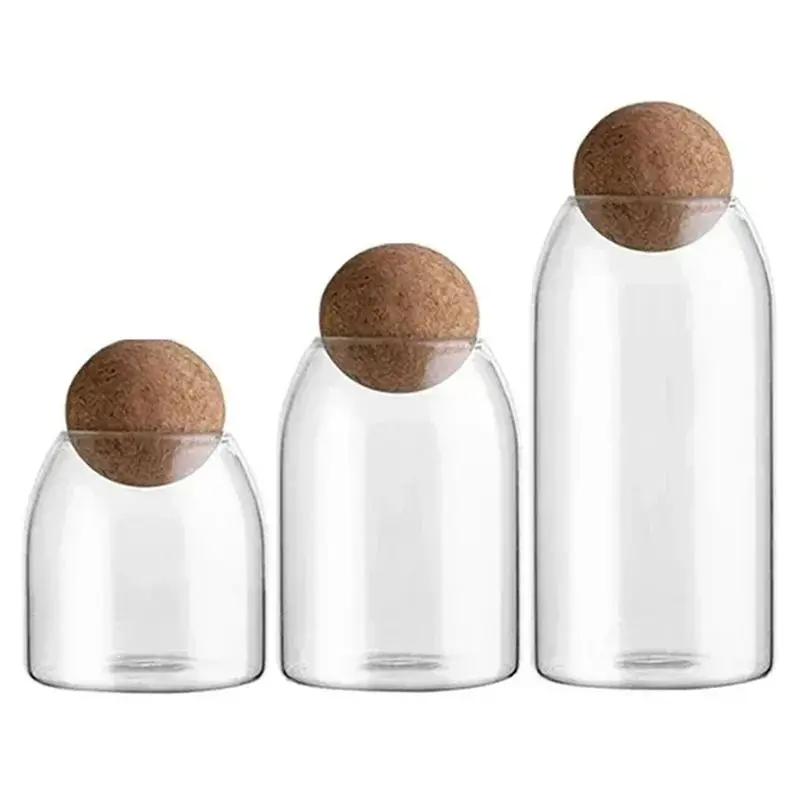 

Cork Lid Clear Glass Storage Jar Airtight Seal Tea Can Cereal Coffee Atorage Bottle Sealed Tank Decoration Set 3Pcs