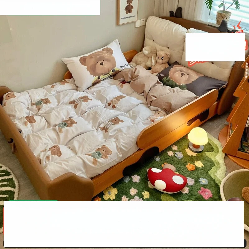

Cow Island Solid Wood Children's Bed Boy Single Bed 2025 New Girl Princess Bed with Guardrail 1m 5 Bedrooms