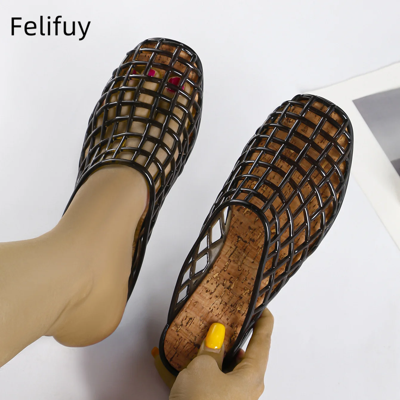 الشرائح الناعمة أحذية الشاطئ النعال غطاء تو كعب شفاف هلام الوجه يتخبط Sabot الراحة شقة بريق فضائح الترفيه عادية