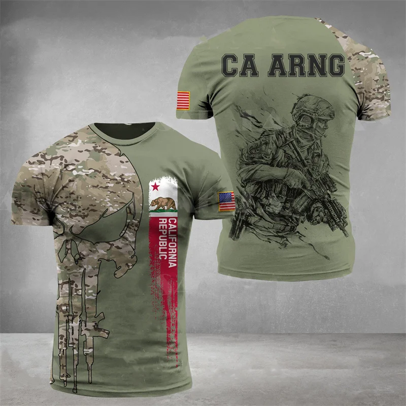 USA Texas National Guard Skull Camo Graphic T Shirt for Men Clothing 3D Printing US TXARNG Jungle Forest Camouflage Tee Shirts