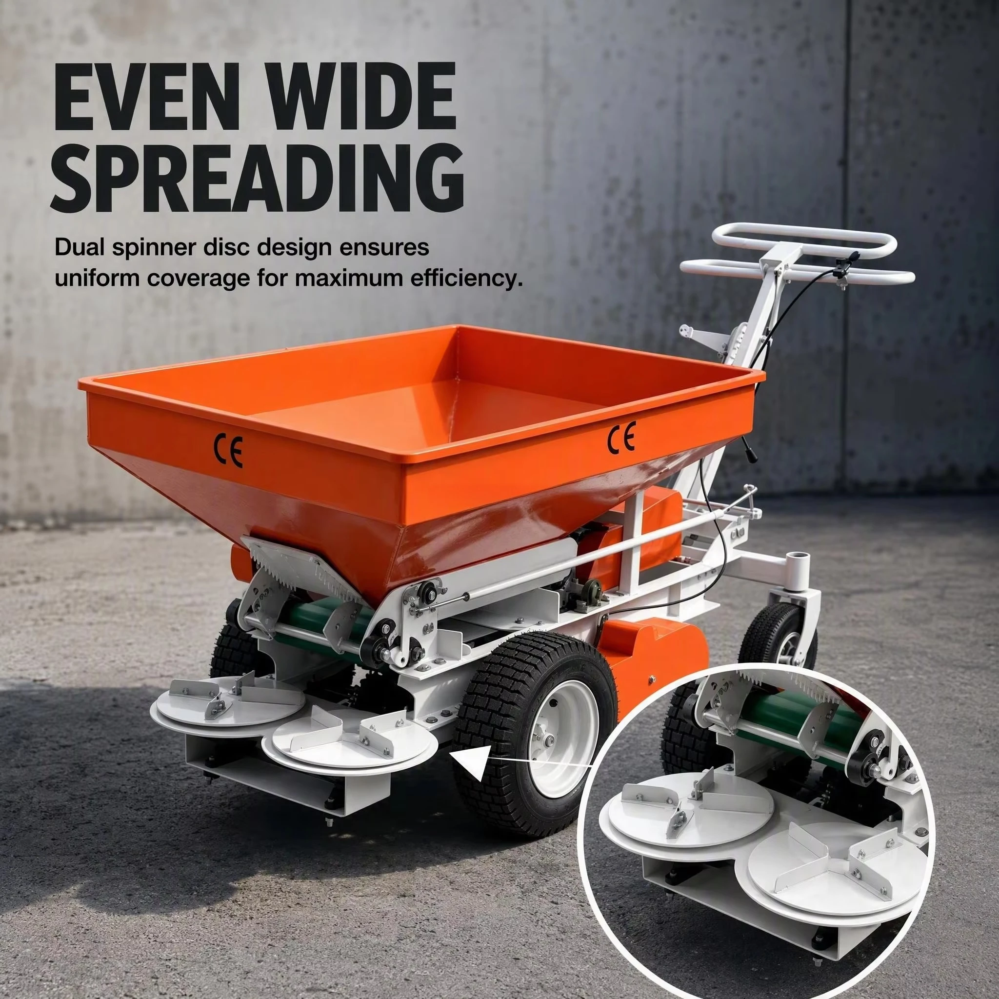 Hand Push Self-propelled Fertilizer Spreader, Double Disc Manure Lime Spreading Machine Granular Broadcaster With 350kg Capacity