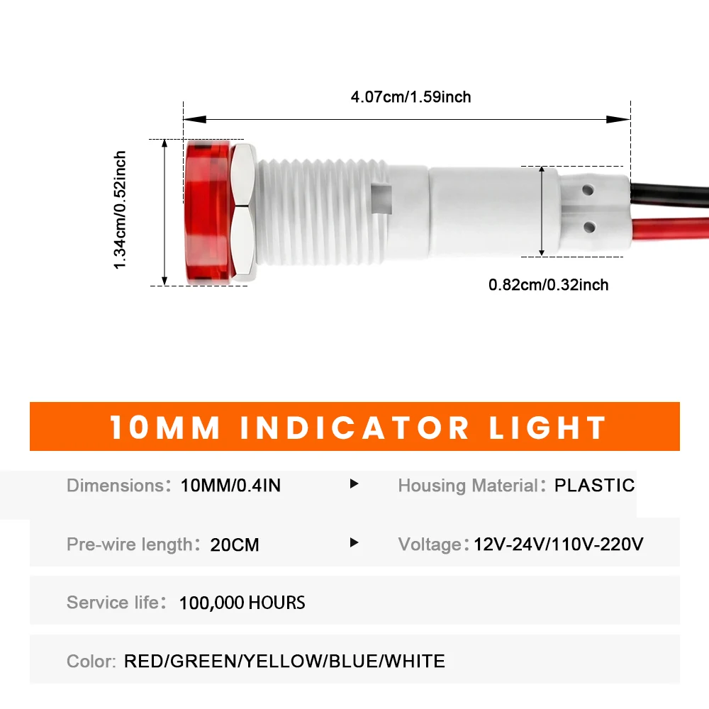 5Pcs FILN 10mm LED Indicator Light 12V 24V 110V 220V Waterproof Signal Lamp Pilot Dash Directional Light for Car Boat Truck