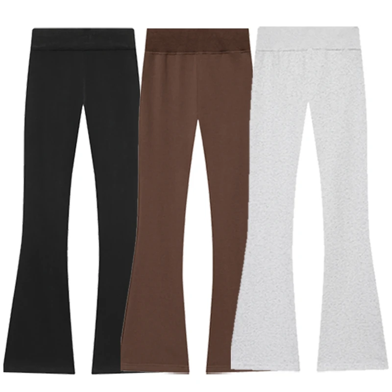 HXAO Fleece-Schlaghose, Damenhose, Schwarz, Braun, Grau, Hose für Damen, schicke, hoch taillierte Schlaghose, lässige Sporthose – Detail 4
