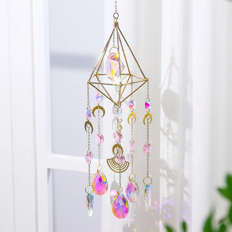 Suncatcher Hanging Crystal Moon Catcher Pendants Wind Chimes Rainbow Prism Window Drop Bell Christmas Tree Home Decor