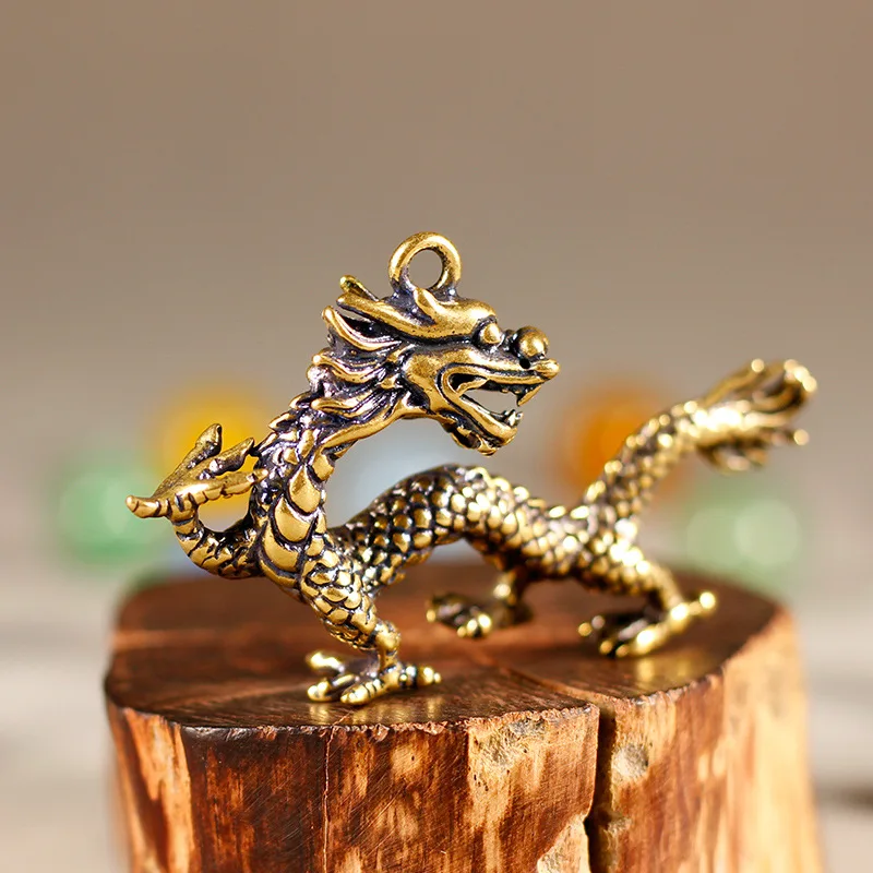 Chinese Beast Dragon Statue Bronze Jewelry Antique Mythology Animal Micro Home Decoration Crafts Collection Keychain Pendant