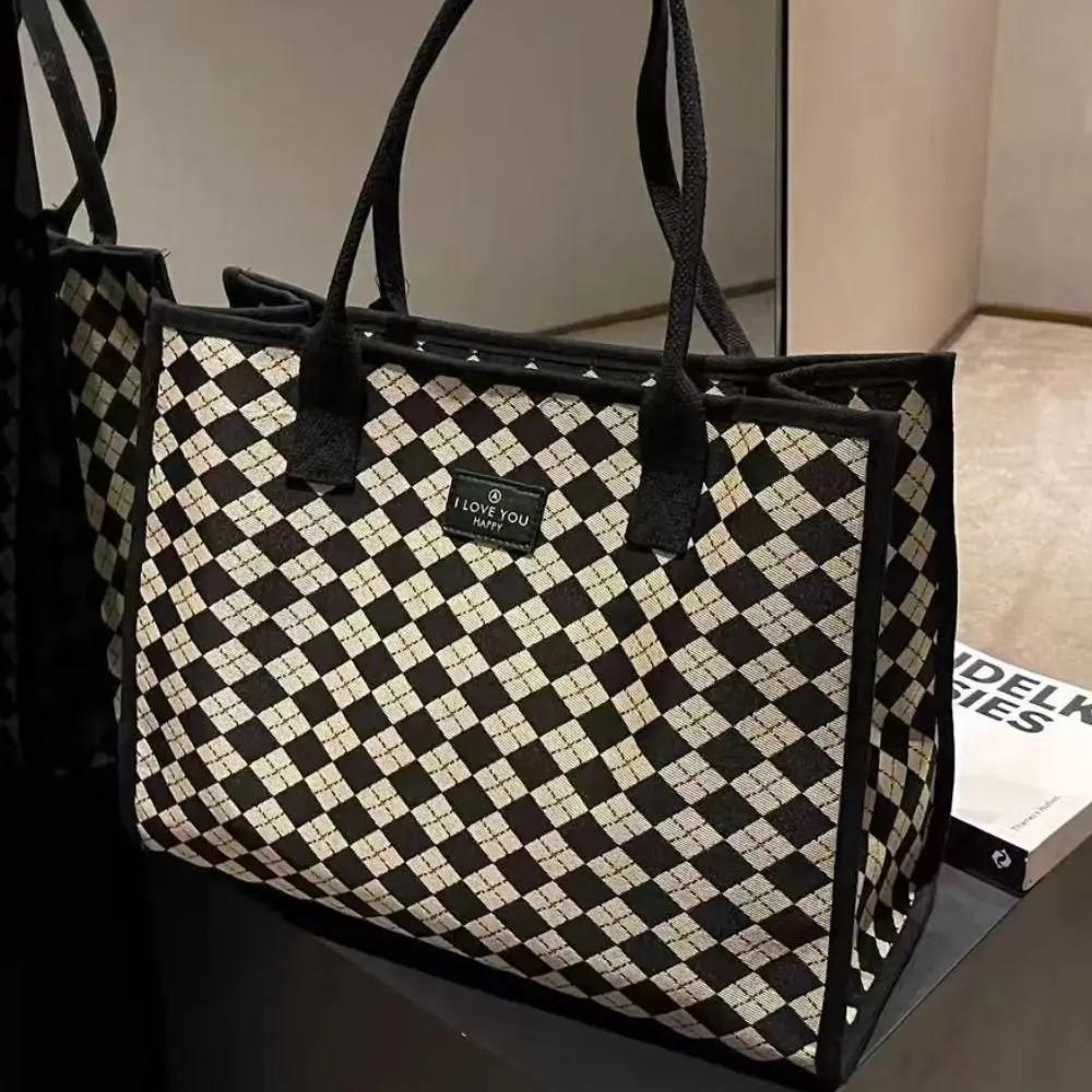 Bolso de mano con patrón de diamantes para mujer, bolsos cruzados de lona de alta calidad, bolso de hombro grande