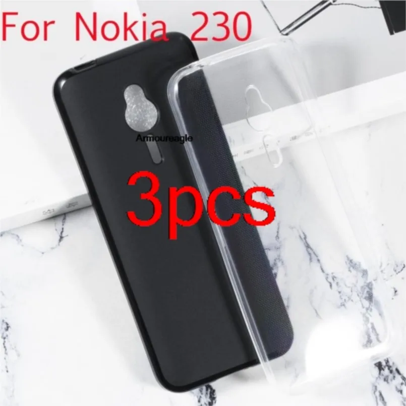 3pcs black clear gel tpu slim soft case back cover on for nokia 230 / 230 dual sim phone rubber silicone bag saver shell shield