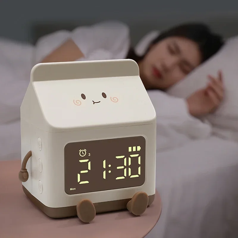 Cute Creative Milk Carton  Electronic Alarm Clock for Students Girl  Mini Timing Children's Cartoon Bedroom Wake Up Table Clock