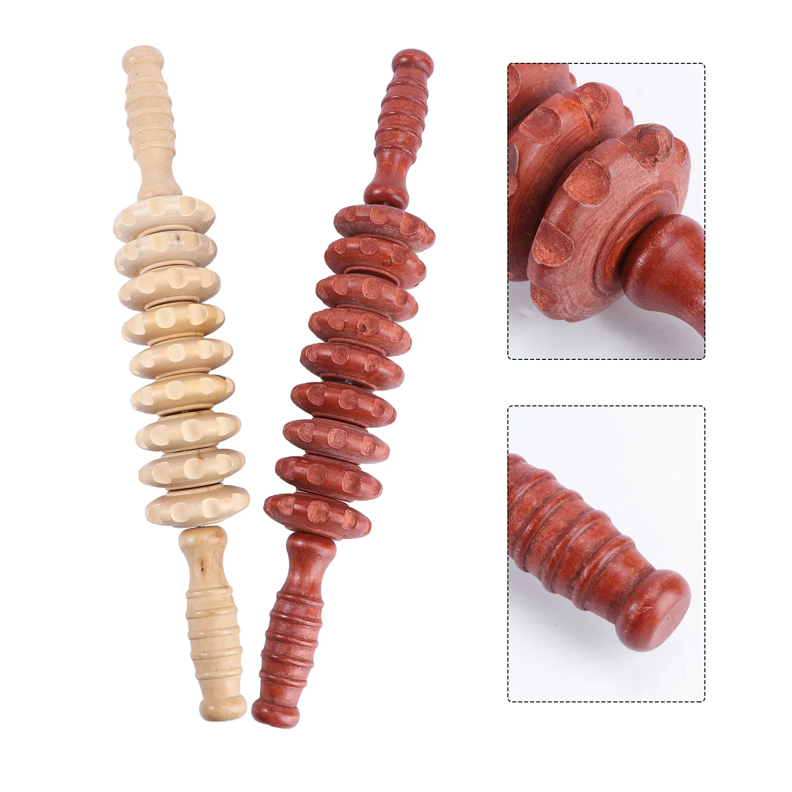 

2Pcs Wooden Body Roller Massager 9 Wheels Non-Slip Handle Massage Tool for Belly Legs Deep Tissue Muscle Relaxation
