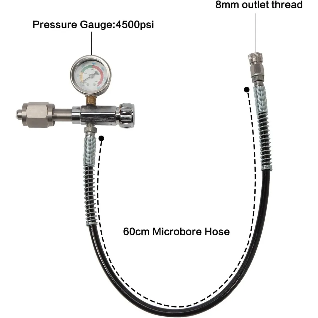 범용 4500 PSI 충전 어댑터 페인트볼 충전 다이빙 실린더 인플레이션 밸브(60cm 마이크로보어 에어 호스 포함)(CGA320)