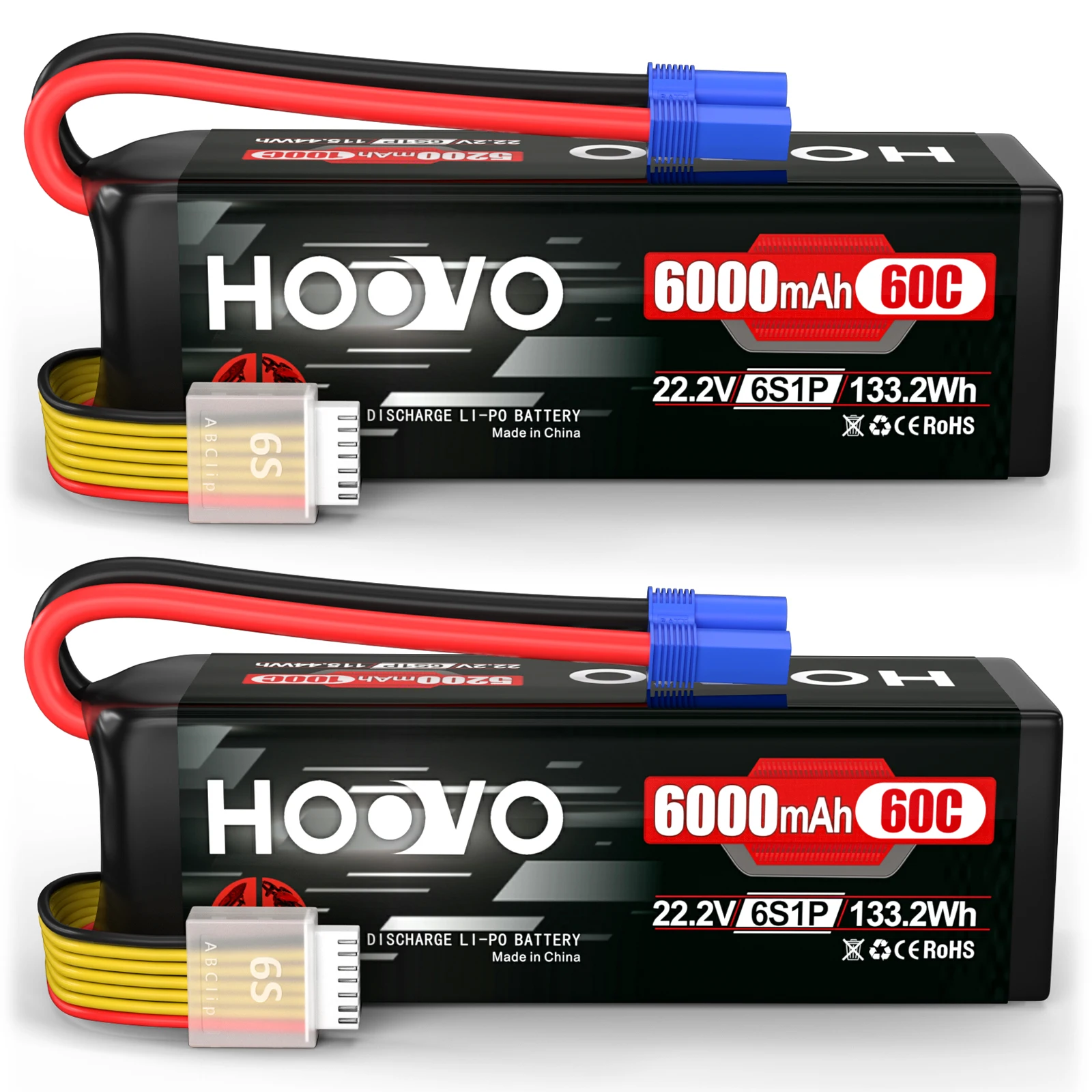 HOOVO 22.2V 6000mAh 60C 6S LiPo Battery with EC5 Plug for RC Quadcopter Truck Boat Airplane Helicopter UAV Drone FPV 1/2Pcs