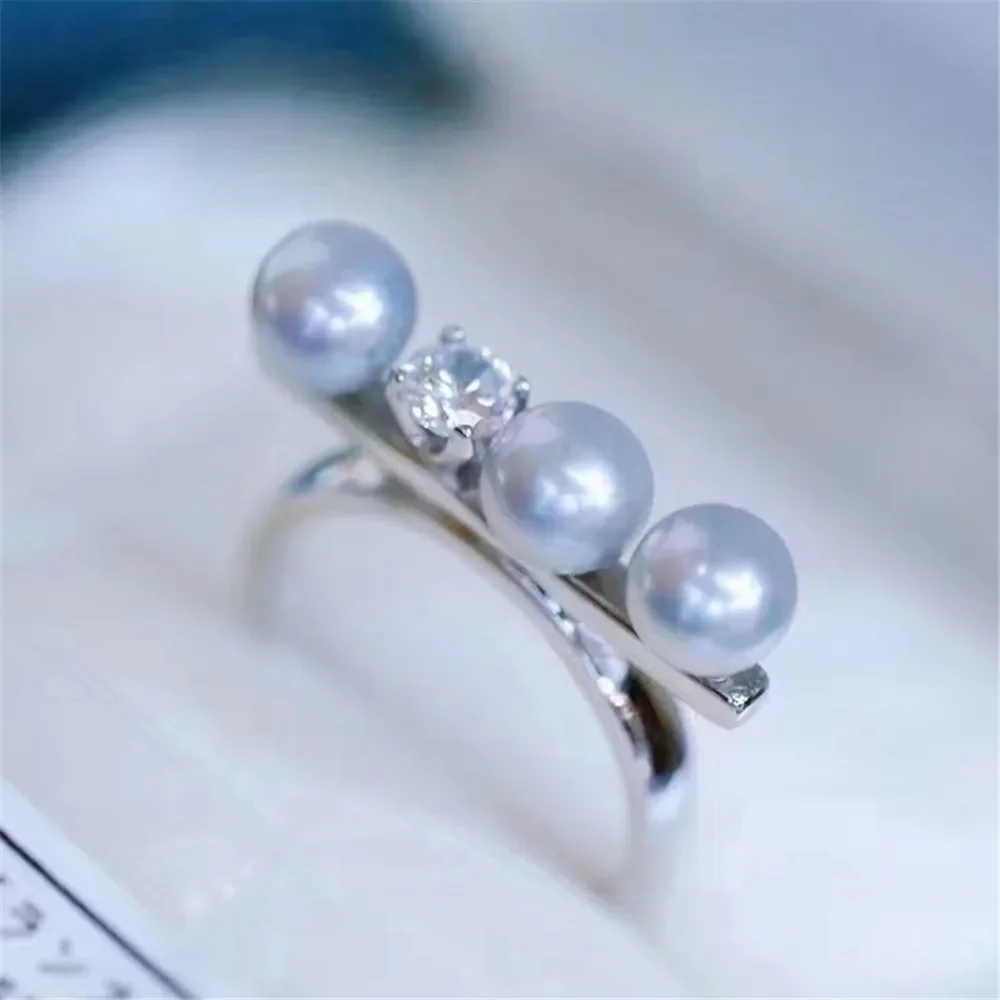 

DIY Pearl Ring Accessories S925 Sterling Silver Ring Empty Set K Gold Edition Ring Silver Set Fit 5.5-6mm Round Beads Z257