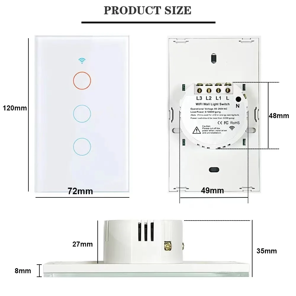 Tuya WiFi Smart Light Switch US Wall Switch 1/2/3/4 Gang With/No Neutral Wire Touch LED Switch Smart Life APP Alexa Google Home