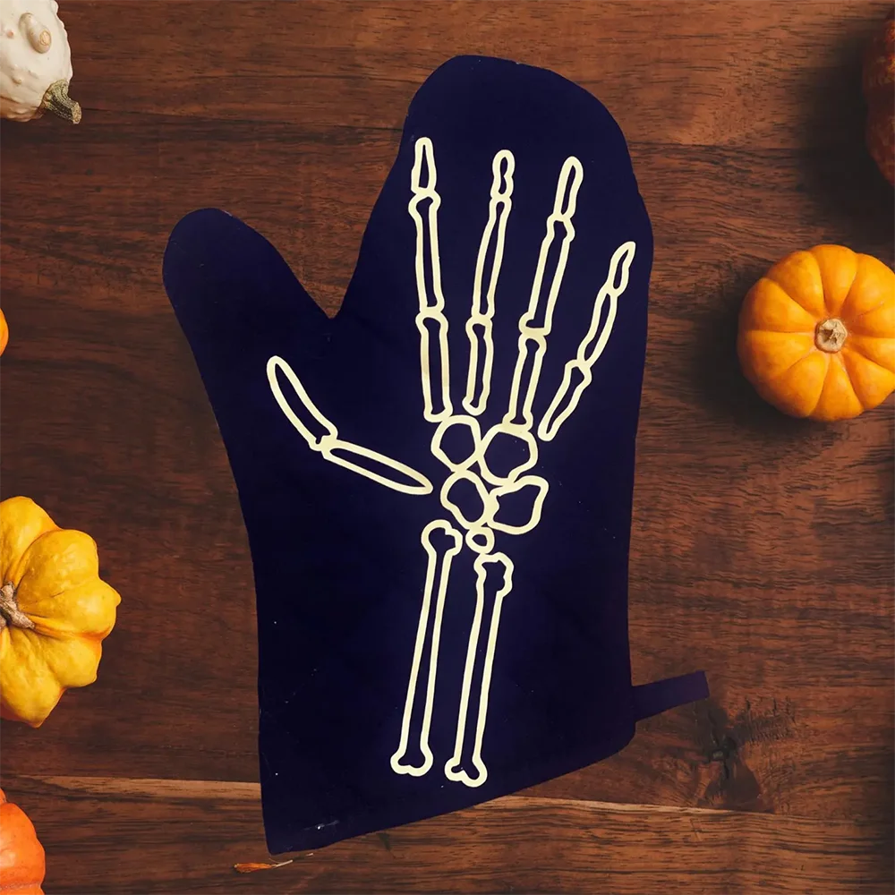 

Halloween Skeleton Hand Fall Oven Mitt and Pot Holders Spooky Gifts for Bakers Gothic Cooking Mitt Ghost Accessories Stuff Decor