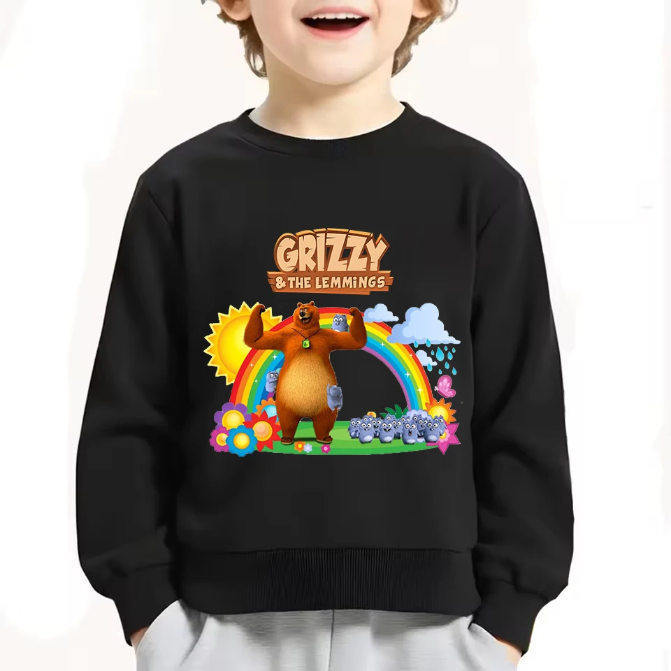

Детские толстовки с мультяшным принтом «Гриззи и леминги», осенние пуловеры для мальчиков и девочек, повседневные толстовки с круглым вырезом, детские топы
