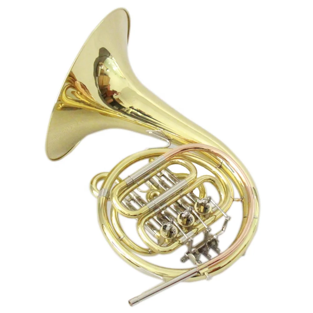 Professional Bb Key French Horn Gold Lacquer Finish Brass Body Rotary Piston Valve Wind Instrument With Canvas Case JYFH931