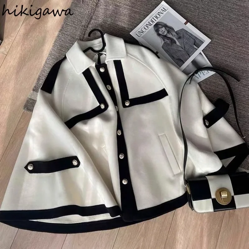 Wool Coats Women Fashion Temperament Cloak Coat Female Oversized Outwear 2023 Ropa Mujer Solid Color Korean Sweet Jackets Tops