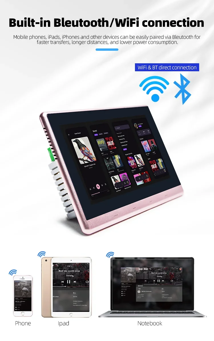 7 Inch Touch Screen Built-in Class-D Amplifier 8X30W With Home Audio Bluetooth WIFI Theater System In Wall Amplifier