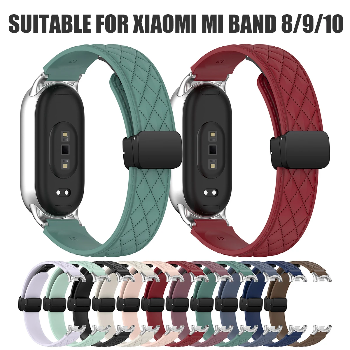 Magnetisches Sportarmband für Miband 10/9/8 Rautenförmiges Armband für Xiaomi Watch 8/9/10 NFC Smartwatch Ersatzarmband