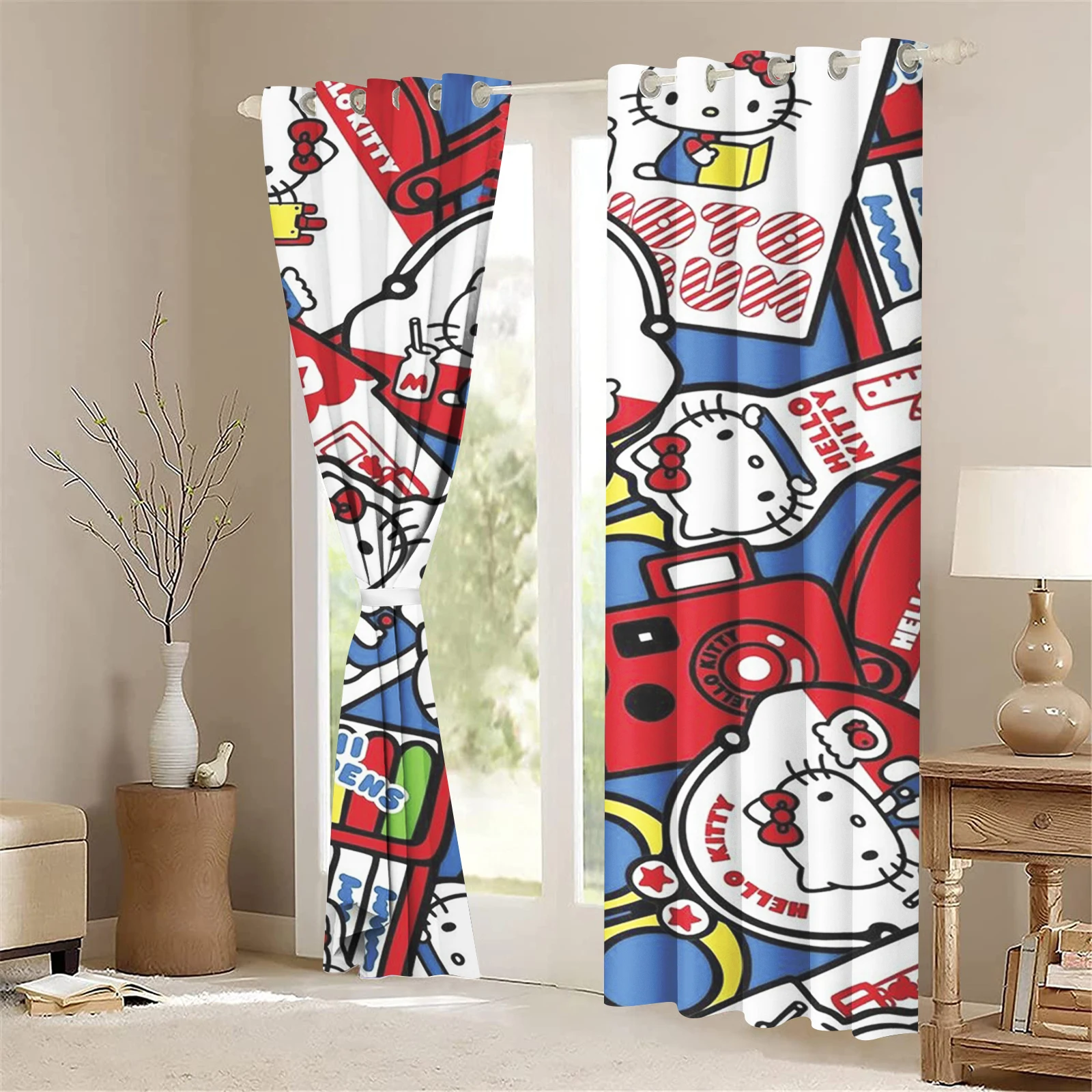 

Hello Kitty Cartoon Sanrio Curtain Window Animation Blackout Children A Print Bedroom Fashion Style Home Decoration