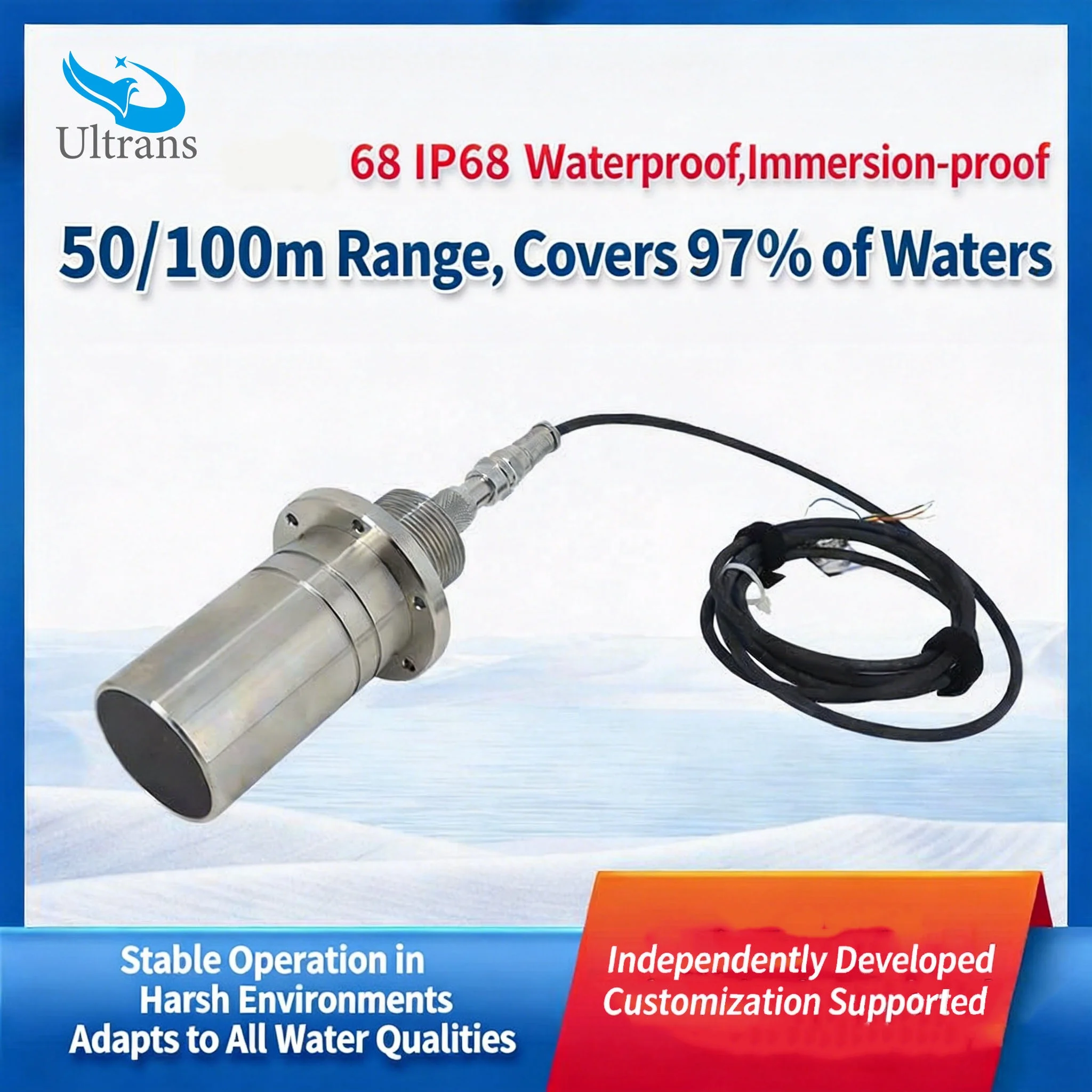 M50 Underwater Obstacle Avoidance Sensor 200/300KHz Ultrasonic Underwater Distance Measurement 304 Housing 50/100 Meter Range