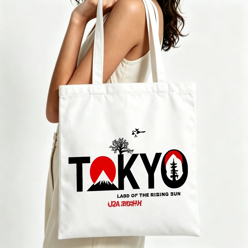 Women's nature graphic canvas tote bag with typography print, ideal for casual daily use and urban outings