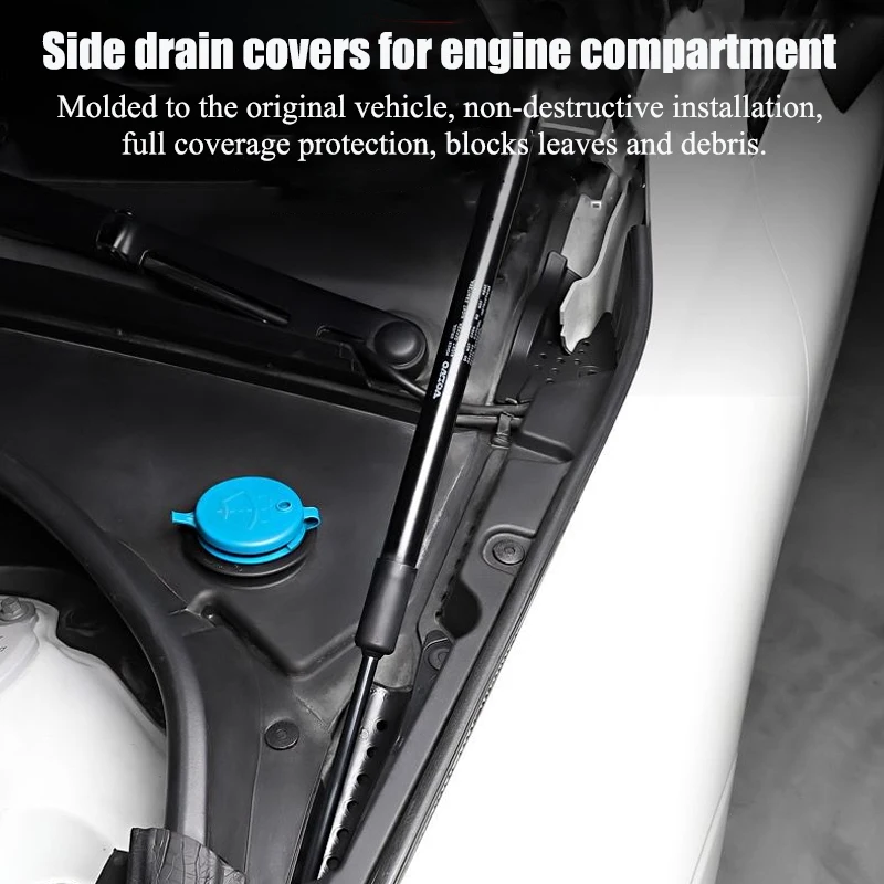 4pcs For Volvo XC60 2018-2024 2025 Car Front Hood Cabin Rain Gutter Covers Anti-leaf Debris Blocking Drain Retrofit Accessories