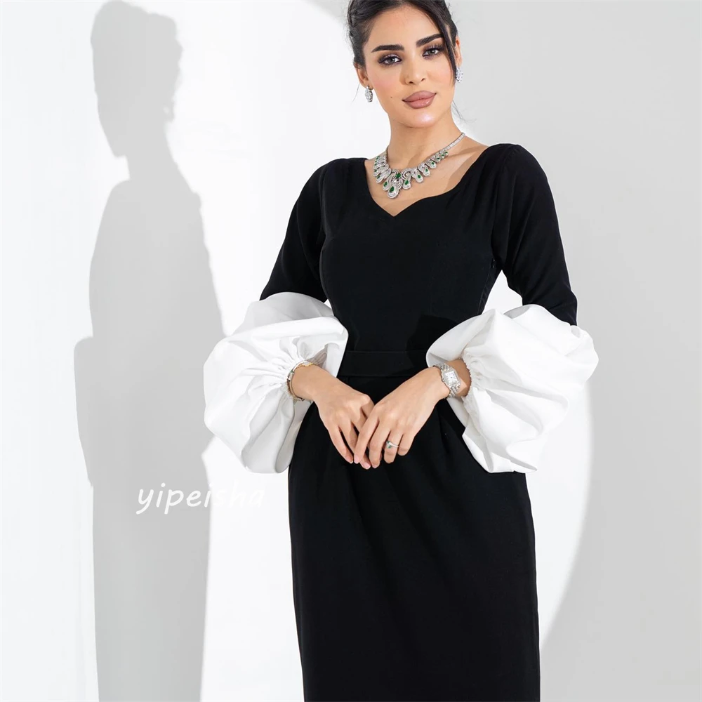 Customized Jersey Draped Pleat Beading Homecoming A-line V-Neck Bespoke Occasion Gown Midi Dresses Saudi Arabia Evening