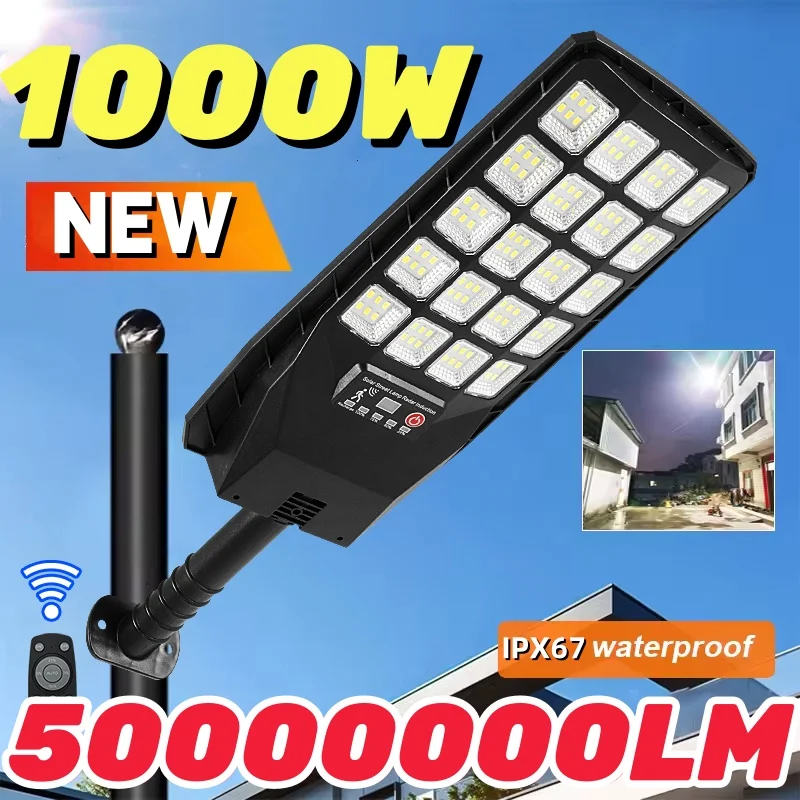 強力な屋外用50000000ルーメン超高輝度ソーラーランプ、人感センサー付きledライト、高出力太陽光ガーデンガレージ壁掛けライト