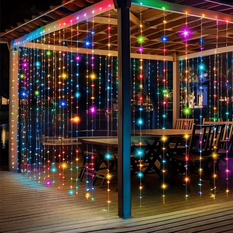 Solar Curtain Light 100/200/300 LED Outdoor String Light Copper Wire Fairy Light for Wedding Balcony Patio Christmas Decorations