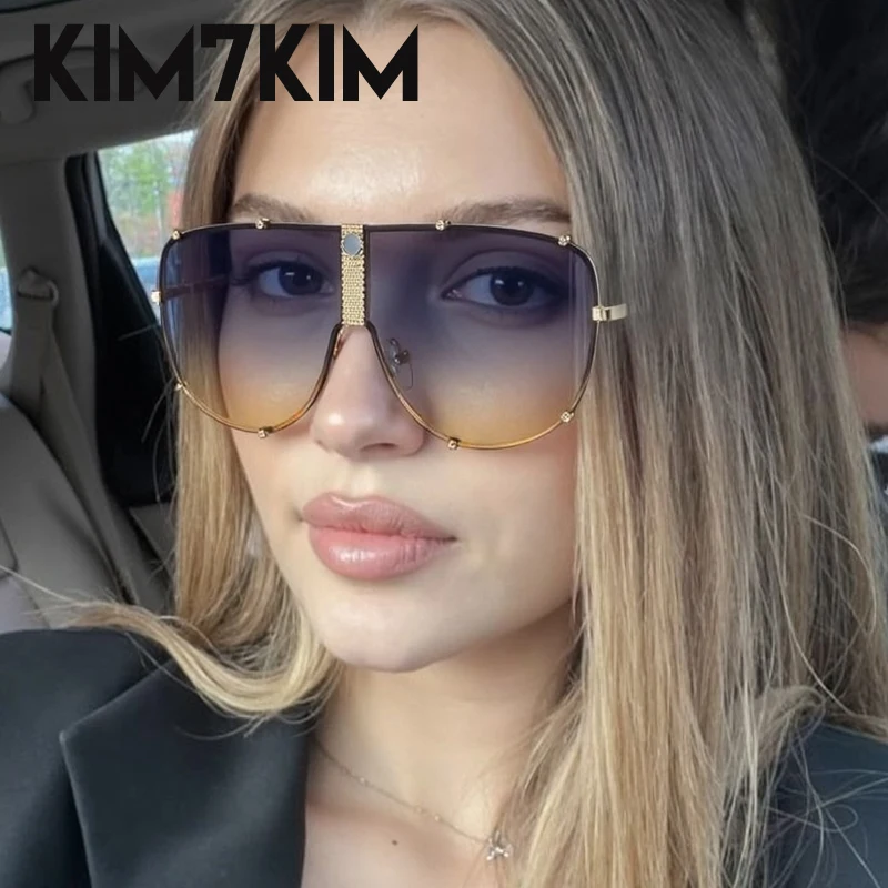 موضة المتضخم الطيار النظارات الشمسية النساء إطار كبير 2025 العلامة التجارية الفاخرة الكلاسيكية البيضاوي درع الشرير حملق نظارات شمسية لسيدة ظلال