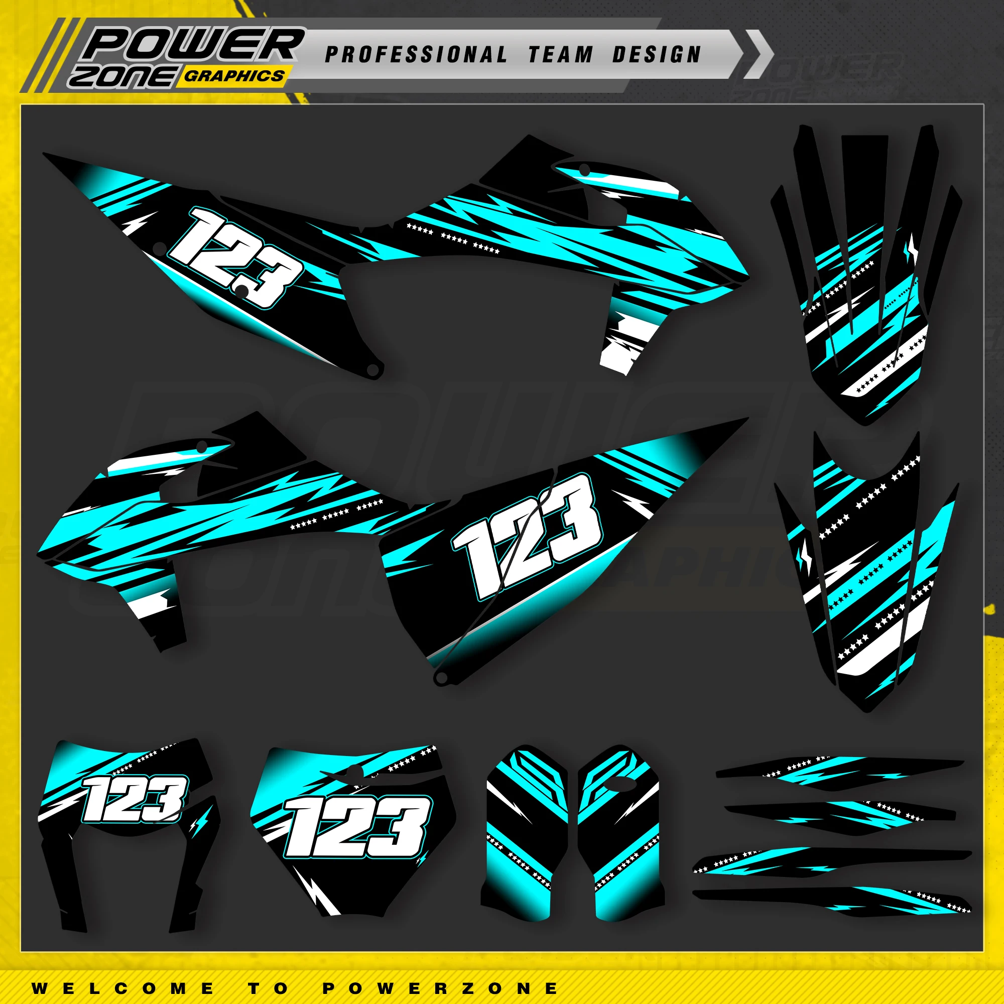 

PowerZone Custom Team For KTM SX SXF MX 2019 2020 2021 2022 EXC XCW Enduro 2020-2023 125 to 500cc Graphics Decals Stickers Kit