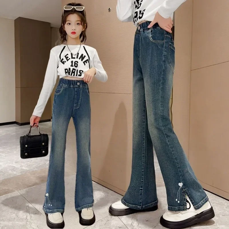 2024 New Arrival Kids Jeans for Girls for Girls with Trendy Designs Fashionable Bell Bottom Pants