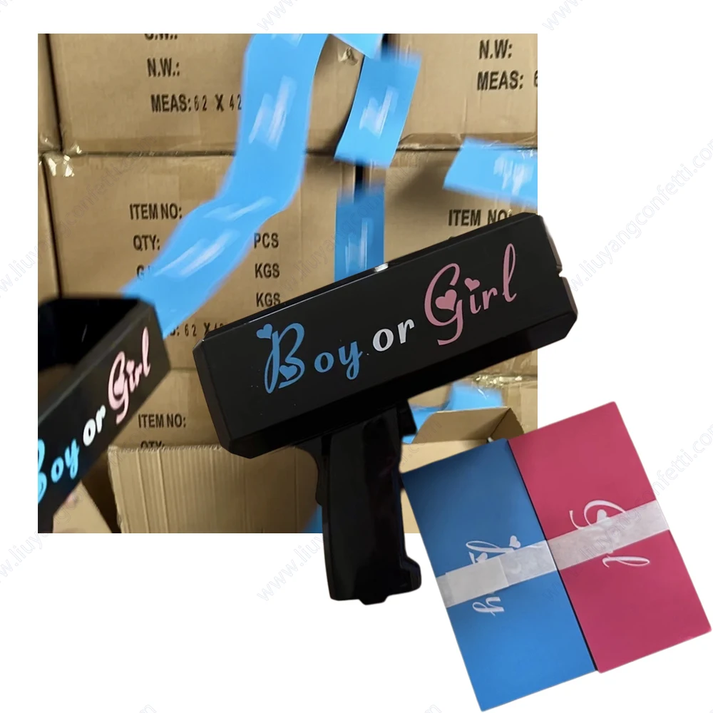 Gender Reveal Party Boy or Girl Baby Shower Confetti Cannon Spit Card Gun Spray Card Party Supplies Decoration First Birthday FX