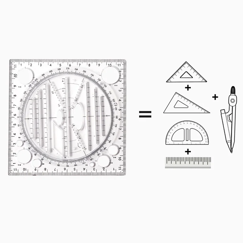 1 pz righello universale multifunzionale righello girevole Set Math Circle ellisse Template esame triangolo righello parallelo