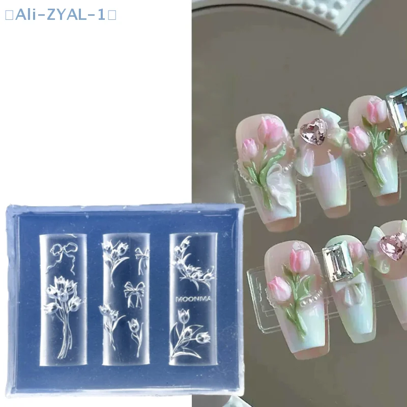 【ZYAL-1】Blumen Rose Tulpe Nagel Silikon Relief Nail Art Form Nagelstudio Maniküre Werkzeug DIY Nageldekoration Zubehör