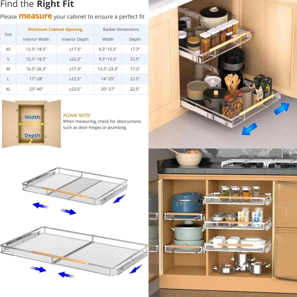 

Expandable Heavy-Duty Slide-Out Storage Shelves, Durable and Smooth, 12.3x18.3x17.3, 2-Pack for Cabinet Organization