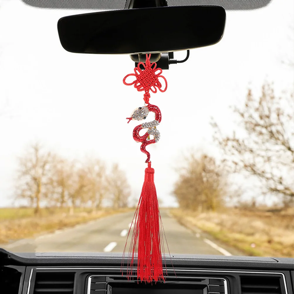 

2Pcs Year of The Snake Chinese Car Tassel Hanging Ornament Rhinestone Snake Pendant Feng Shui Lucky Decoration