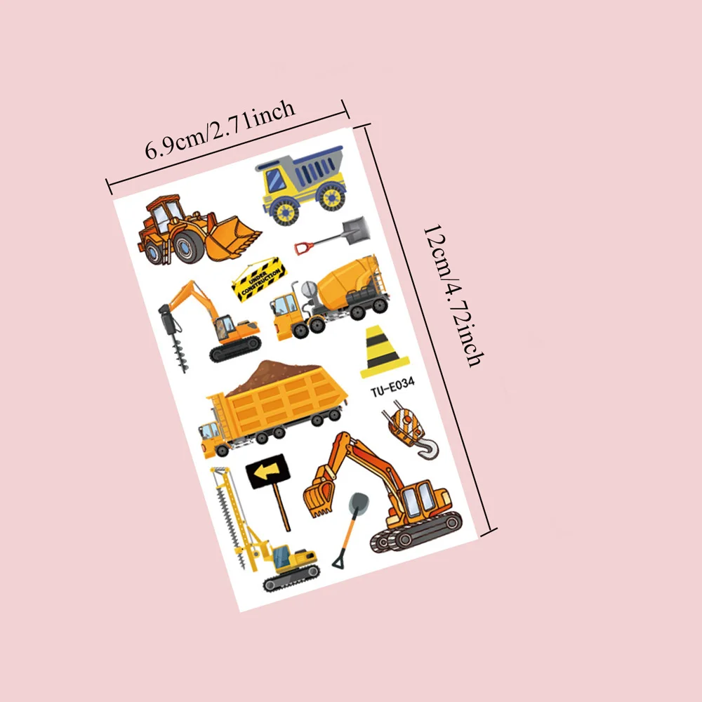 10 Sheets Excavator Vehicle Pattern Temporary Tattoos For Children Engineering Crane, Cartoon Tattoos Stickers for Kids