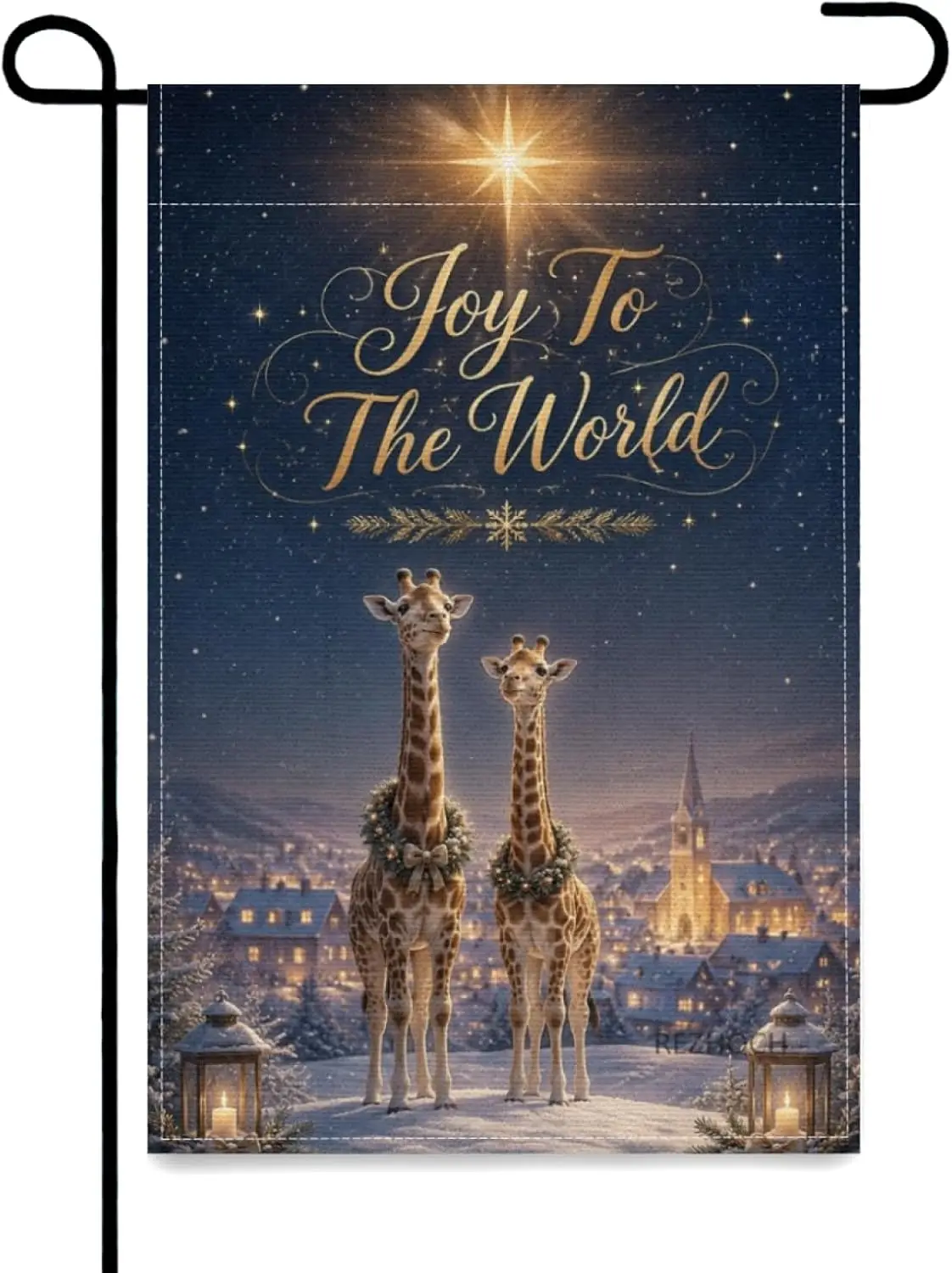 Joy To The World Cute Giraffe Welcome Garden Flag 12x18Inch,Fun Animal Winter Snowy Night Outdoor Yard Holiday Christmas Dec kkz