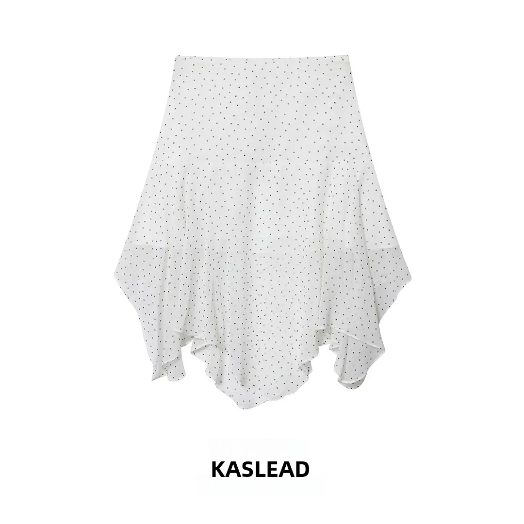 

Неводная универсальная асимметричная юбка в горошек для женщин, повседневная одежда со средней талией и подставкой из полиэфирного волокна