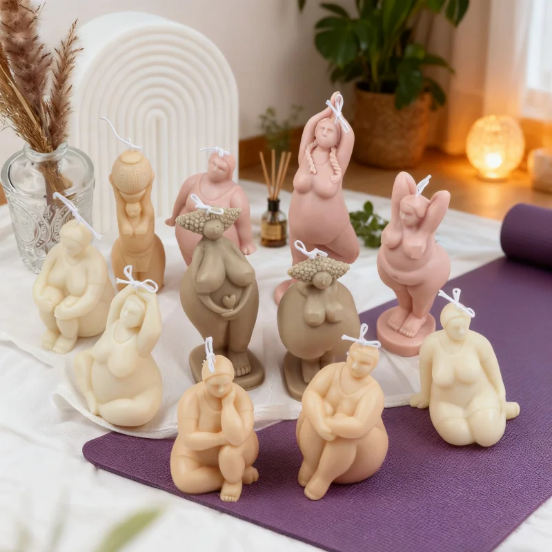 3D Woman Yoga Gesture Silicone Molds Yoga Fat Lady Curvy Woman Body Resin Mould DIY Scented Candle Supplies Yoga Gym/Home Decor