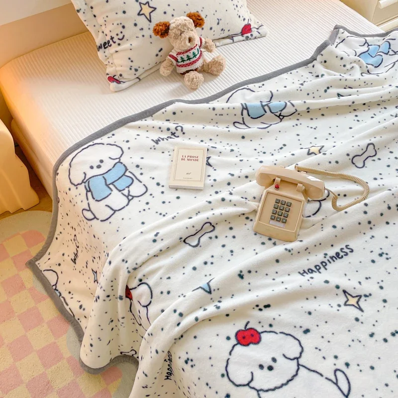 YanYangTian 2024 New Thin blanket sofa cover bedding Cute puppy print Autumn Winter warm comforter Home and decoration