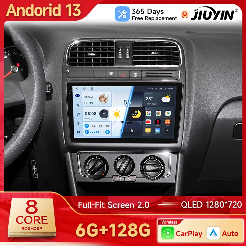 JIUYIN AI Voice Android 13 Auto Radio For VW Volkswagen POLO 5 sedan 2008-2020 Carplay 4G Car Multimedia GPS 2din autoradi